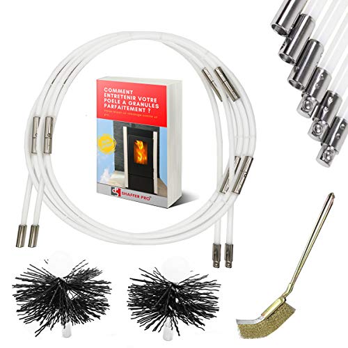 SHAFFER PRO - kit ramonage poele pellet 6m - herisson ramonage 80 mm et 100 mm EASYFLEX [ Ebook Offert pour poêle à pellets granules ] 10 cannes de ramonage flexible home kit