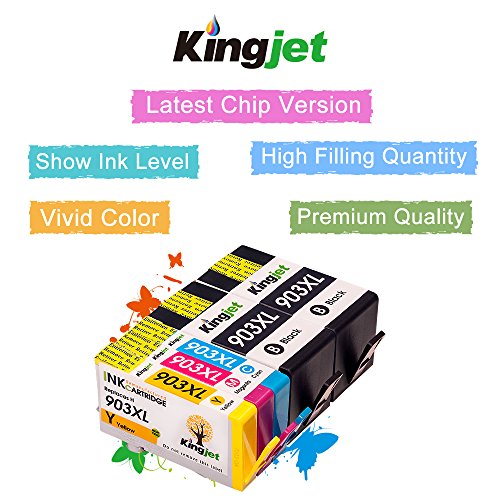 Kingjet 903XL Refill-Patronen 5 Stück hohe Kapazität Ersatz für HP 903 XL mit Füllstandsanzeige kompatibel mit HP OfficeJet 6950 6960 6970 (2 x Schwarz, 1 x Cyan/ Magenta/ Gelb) - 4