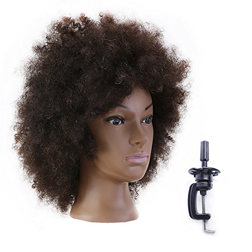 Afro Training Head Hairdressing 100% Real Human Hair Styling Mannequin Manikin Dolls Head (Table Clamp Holder Included) EHI0210D