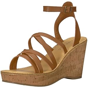 RAMPAGE Women's Zaira Strappy Platform Cork Wedge Sandal Cognac Burnish, 9 B(M) US