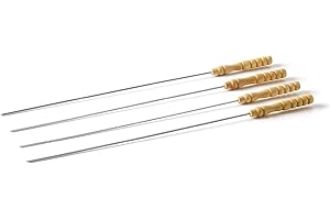 barbecook Spiedini da Barbecue riutilizzabili, Set di 4 spiedini, Accessori per Barbecue in Legno e Cromo, 43 cm
