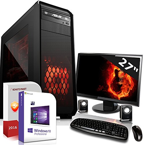 Komplett PC Set Office / Multimedia inkl. Windows 10 Pro 64-Bit! - AMD Dual-Core A4-6300 2x3,9GHz Turbo - Radeon HD8370D - 27 Zoll TFT Monitor - 8GB DDR3 RAM - 1000GB HDD - 24-fach DVD Brenner - Lautsprecher - Tastatur + Maus - USB 3.0 - Computer mit 3 Jahren Garantie!