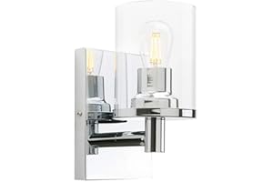 Yosoan Modern Glass Wall Sconce, Cylinder Up Wall Light Fitting for Kitchen, Restaurant, Living Room, Bedroom Bedside (Chrome)