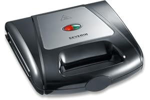 ‎SEVERIN SEVERIN Sandwich-toster 3w1, opiekacz z wymiennymi płytami: do kanapek/ grillowania/ gofrów brukselskich, nieprzywierająca powłoka, moc 1000 W, stal nierdzewna szczotkowana/ czarny, SA 2968