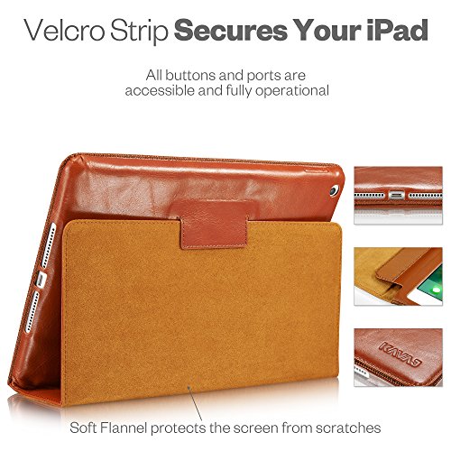 KAVAJ iPad 2017 Hülle Echtleder Case „Berlin“ für das Apple iPad (2017) Cognac-Braun aus echtem Leder mit Stand und Auto Schlaf/Aufwachenen Funktion. Dünnes Smart Cover Schutzhülle Tasche für die 5. iPad Generation - 5