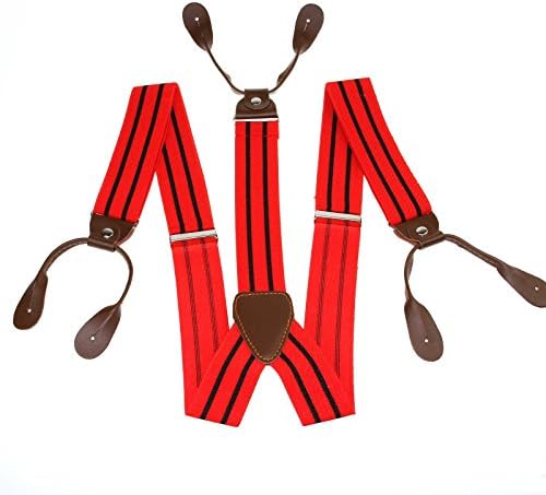 Enwis Suspenders Braces Polyester Elastic Adjustable Button Holes Stripe Red Black
