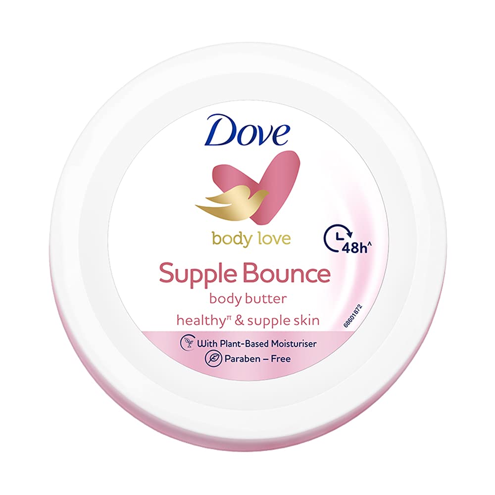 Dove Body Love Supple Bounce Body Butter Paraben Free, 48Hrs Moisturisation with Plant based Moisturiser Supple and Healthy S