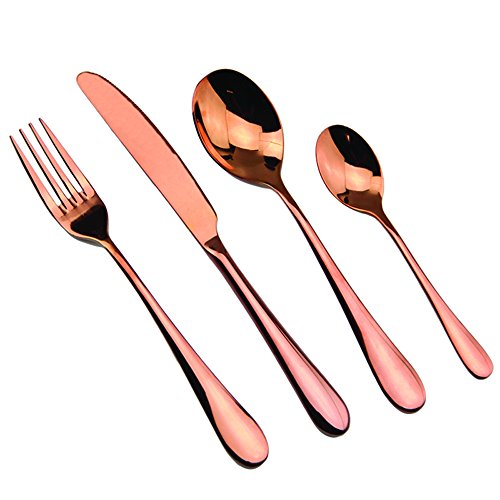 Skaize - Set de Cubiertos, Estilo Cobre, para 6 Personas, 24 Piezas