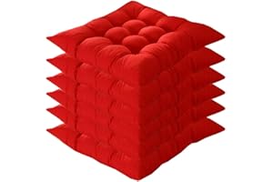 AGDLLYD 6er Set Stuhlkissen mit Bänder, 40x40x5cm, Sitzkissen für Stühle drinnen und draußen (Mehrere Farben zur Auswahl) (Rot)