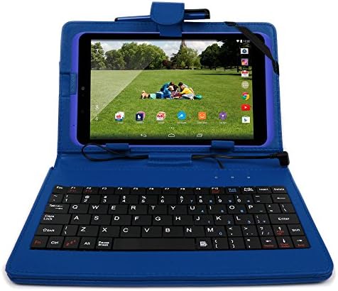 DURAGADGET Blue Faux Leather QWERTY Keyboard Case with Micro USB & Stand Function - Compatible with Tesco Hudl 2