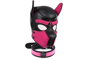YiQin RWSX Dog Mask with Collar, Soft Latex Petplay Dog Mask with Ears, Puppy Mask, Dog Masks, Removable Mouth, Suitable for Halloween, Holiday Party