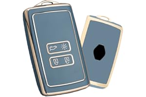HIBEYO Inteligentne etui na kluczyki samochodowe pasuje do Renault, etui na klucze, silikonowe, ochronne do Renault Koleos, Kadjar, Captur, Zoe, Laguna, Clio, Scenic, Megane, Shell, kurtka, protektor, 4 przyciski, złoty, szary