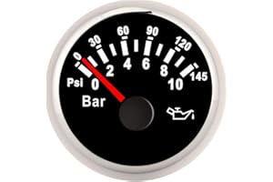 KIMISS Electric Voltmeter Gauge, 2in 0‑10Bar Oil Pressure Meter 145psi LED Backlight Dial Instrument for Auto Motorcycle Boat Truck 12V/24V (Black Dial Silver Frame)