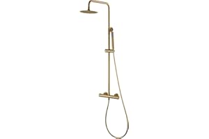 MICE COLLECTION MICE - Columna de ducha termostatica, Barra de baño con grifo termostático fabricado en acero inoxidable y latón, Griferia Baño Oro Cepillado - BTM039/OC