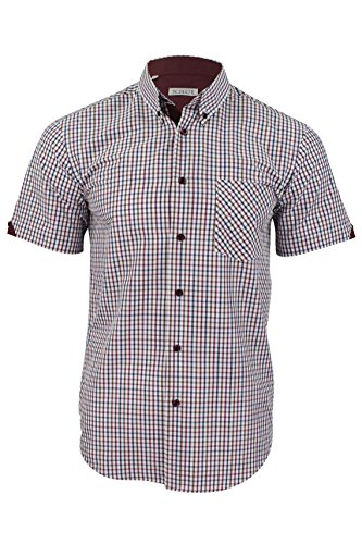 Xact Clothing - Camisa Casual - Cuadrados - Manga Corta - para Hombre Granate Large