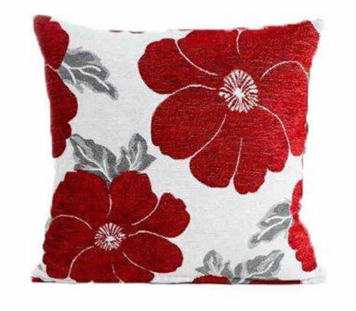 Poppy, Blumenkissen, Kissenbezüge, Chenille Kissen, Zierkissenbezüge, 45cm x 45cm (Rot) - 2