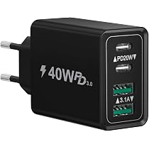 Chargeur USB-C 40W 4 Ports - Rapide PD/QC Pour IPhone 16-6, Samsung, IPad - Compact, Voyage