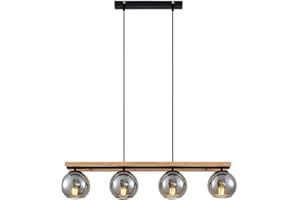 ‎LINDBY Lindby Esstisch Pendelleuchte Holz, Glas rauchgrau Hängeleuchte Rauchglas Esszimmer 4x E27 ohne Leuchtmittel Hängelampe Wohnzimmer Esszimmerlampe