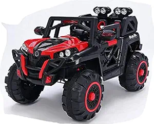 SHAKYA World 4X4 1188 12v Rechargeable Battery Operated Ride on Off Roader Jeep for Kids, 2-8 Years, Metal Red