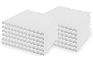 SK Studio Lot de 12 carrés de Panneau Mural Acoustique cunéiforme Home Studio Traitement insonorisé Accessoires en Mousse 30x30x2.5cm, Blanc