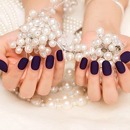 YUNAI 24Pcs False Nails Deep Purple Matte Manicure Patch Small Round Head Fake Nails by YUNAI - 4