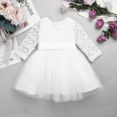iEFiEL Baby Mädchen Kleidung Langarm Taufkleid Spitzen Partykleid Blumenmädchen Kleid 1. Geburtstag Kleider Kurzarm Outfits 3-24 Monate Elfenbein 68 - 7