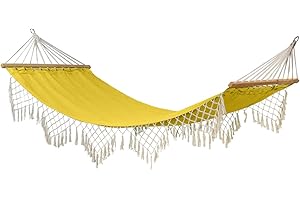 Hespéride Hamaca de Lona Colgante (Soporte) Modelo Rialto 200x100 cm Curry, Amarillo