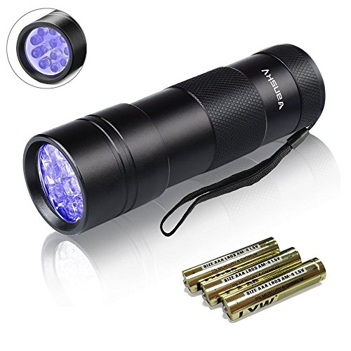 Vansky® UV Schwarzlicht Taschenlampe mit 12 LEDs | Haustiere Urin-Detektor für eingetrocknete Flecken Ihrer Hunde, Katzen und Nagetiere auf Teppichen, Vorhänge, Gardinen, Möbel und anderen Stoffen | inkl. 3xAAA-Batterien