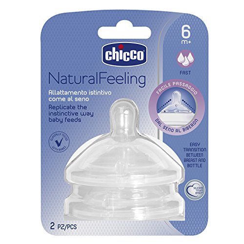 Chicco NaturalFeeling - Tetina inclinada de silicona con flujo r pido para beb de 6 meses en adelante 2 unidades Chicco NaturalFeeling - Tetina inclinada de silicona con flujo r pido para beb de 6 meses en adelante 2 unidades