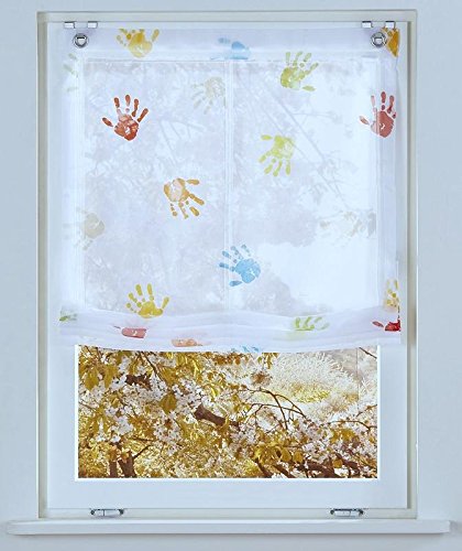 Raffrollo/Ösenrollo Kinder Hände weiss/bunt 45/60/80/100 x 130 cm ohne bohren (ca. 80*130 cm) - 2