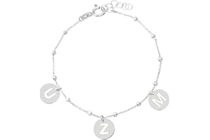 PlataJewels- Pulsera con Inicial Mujer Plata de Ley 925. Pulsera de Bolitas Personalizadas con Letras a elegir A-Z. Pulseras personalizadas con Iniciales. Regalo Mujer Ideal para Mama, Hermana, Niña.