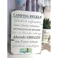Camping Regeln Holzschild im Shabby Vintage Style
