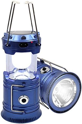 Outdoor Solar Camping Lantern Portable LED Lights Rechargeable Emergency Light Stretch Switch Flashlight Powered By Solar Panel and USB Charging (Blue)