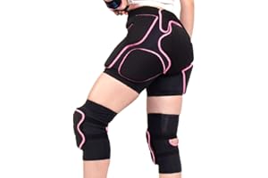 BelugaDesign 3D Protection Padded Shorts Knee Set | Hip Butt Tailbone Impact Shorts for Ski Skateboard Snowboard Volleyball Ice Figure Skating | Adjustable Breathable Knee Brace for Women, Pink Black