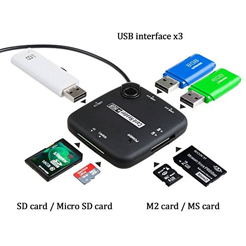 AGPTek USB 2.0 Port, SD, TF, MS, M2 Kartenleser OTG USB HUB Externer USB 2.0 OTG Kartenleser Card Reader Micro Hub Multi in 1 OTG Adapter SD(HC), Memory Stick, Memory Stick Micro, TF Kartenleser, Anwendung für Smartphone, Tablet, allen Geräten mit OTG Funktion und Mikro USB Port, Schwarz - 3