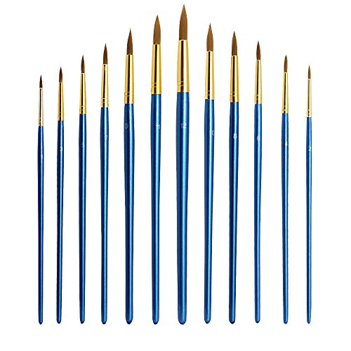 ZILONG 12 Stück Künstlerpinsel Set, Malen Pinsel, Gemälde Pinsel, Wasserfarbe Pinsel, Feine Pinsel für Gemälde auf Acryl / Aquarell / Ölmalerei / Skizze, Blau