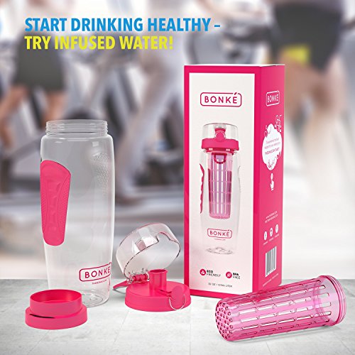 Bonke Trinkflasche für Fruchtschorlen – Große 1 Liter BPA-freie Sportflasche – Wasserflasche mit Gummigriff und extra sicherem Verschlusssystem – 1 Jahr Garantie - 6