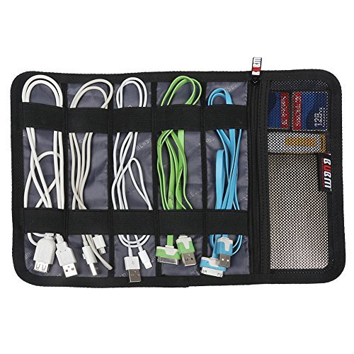 BUBM Große gerollte Reisetasche Beutel mit Flächern Organiser Management für Kabel, Karte und USB Laufwerk, Schwarz - 4
