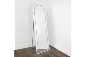 DOWNTON INTERIORS Modern Tall Metal Frame LED Mirror Wall & Floor Standing - 145 x 45cm (White Arched)