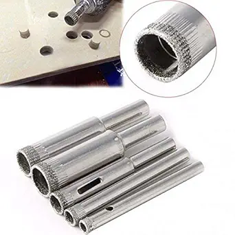 ELEPHANTBOAT Set of 5 Diamond Coated Core Hole Saw Drill Bit Tools for Tiles Marble Glass 5mm 6mm 8mm 10mm 12mm