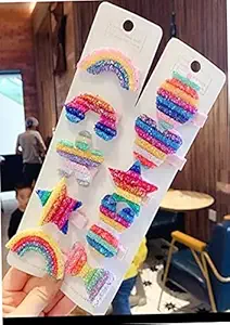 UMANSHI CREATIONS Unicorn Hair Clips/ Cute Bunny Hair Clips for Girls Kids /Rainbow Hair Clips/Glitter Hair pins/ Hair Rubber Band Cute Stylish for Baby Girls (Rainbow Clip) 10 PCS (PACK OF 10 PIECES)