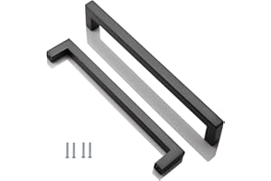 ANSIEDIO 2 Pièces Acier Inoxydable Cuisine Armoire Porte Poignées Placard Tiroir Chambre Meubles Poignee Tirer Entraxe 192MM, Noir, avec des vis