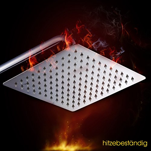 BAYTTER® Duschkopf Regendusche Brause Luxus Kopfbrause 12 Zoll / 196 Düsen / Superflach Brausekopf Regenbrause Regenduschkopf, Ultra flach Desi Anti-Kalk-Düsen Rund & Eckig 304 Edelstahl poliert Spiegeleffekt hochglänzend (Eckig 30cm) - 8