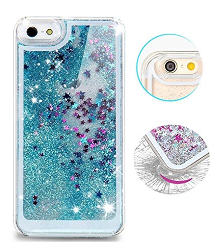 Samidy Iphone 6 Case, Iphone 6s Case, Luxury Bling Glitter Sparkle Hybrid Bumper Case with Liquid Infused with Glitter and Stars for Iphone 6/iphone 6s with a Screen Protector (Blue)