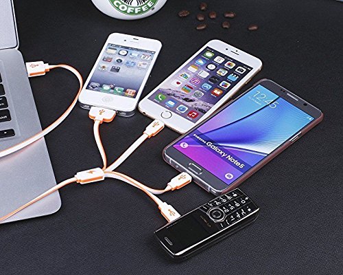 J2CC Multi Ladegerät einziehbar 4 in 1 Multiple USB Ladekabel Adapterstecker mit 8 Pin Lightning / 30 Pin / Micro USB2.0 / Mini USB-Ports für alle iPhone, iPad, iPod, Android, Amazon Kindle, mp3, mp4, Power Bank, Auto Aufladeeinheit und mehr (100cm, weiß + orange) - 3
