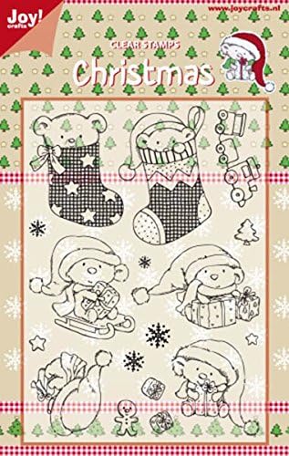Joy! Crafts Christmas Stamps Clearstempel 121 Set 17 "motifs: 2 Christmas Sock with Teddy-Christmas Santa On Sleigh train, snowflake, gingerbread u.V.