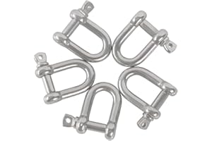 Rshuhx M8 D Schäkel 304 Edelstahl D-Ring-Schäkel sperren Schäkel gerade Kurze Form Edelstahl für schwere Takelage, Kordeln，Ziehen, Stahlkettenglied-Schäkel 6 Stück