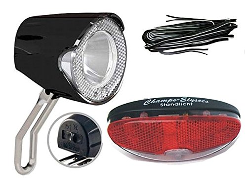 BDCP Fahrrad Nabendynamo Beleuchtungsset 5,UN-4255 LED-Scheinwerfer 20 Lux, Rücklicht und Kabel