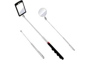 JinRui-T 3PCS Telescopic Inspection Mirror,Magnetic Pick-Up Tool,Portable Round 360 Degree Rotating LED Inspection Mirror Pick Up Rod Flashlight and Round/Square Inspection Mirror