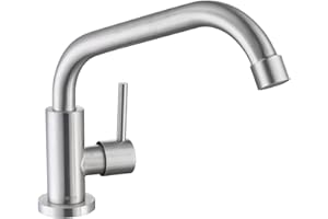 ONECE Küchenarmatur Kaltwasser Wasserhahn Küche Kaltwasserhahn mit 360° schwenkbar, Kaltwasserarmatur Spültischarmatur aus Edelstahl gebürstet, mit Anschlussschlauch, Matt